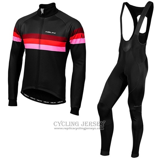 2019 Cycling Jersey Nalini Warm 2.0 Black Red Long Sleeve And Bib Tight